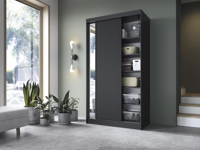 Szafa przesuwna z lustrem Prescco II garderoba 120x60x220 cm Czarny