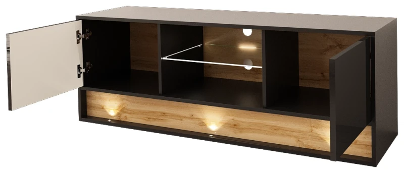 Szafka RTV VISION 03 z LED 140 cm czarny/wotan mat/połysk