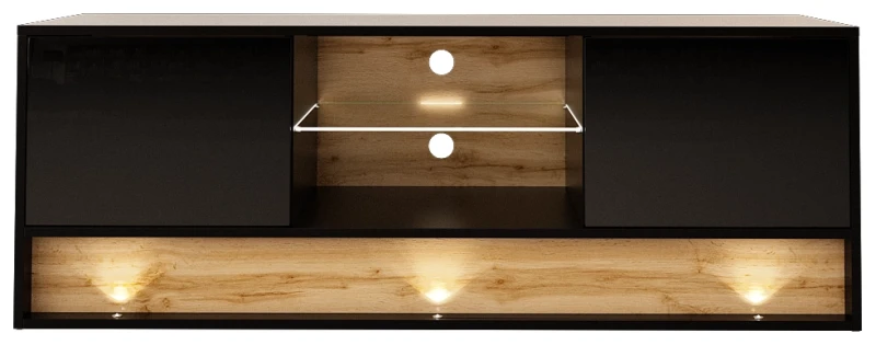 Szafka RTV VISION 03 z LED 140 cm czarny/wotan mat/połysk