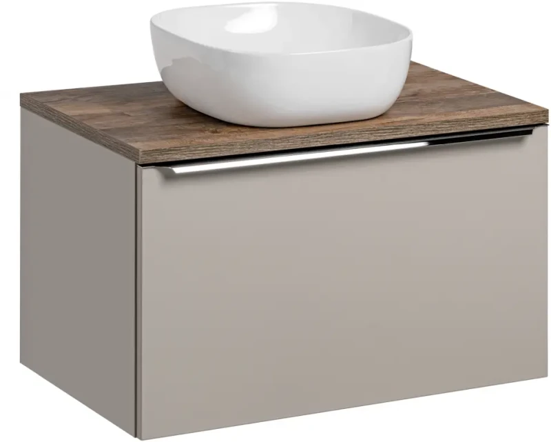 Szafka łazienkowa 80 cm SANTA FE taupe/dąb vintage z umywalką SMILE i blatem 80 cm
