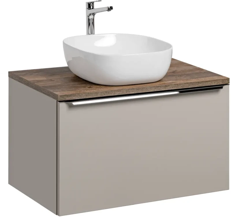 Szafka łazienkowa 80 cm SANTA FE taupe/dąb vintage z umywalką SMILE i blatem 80 cm