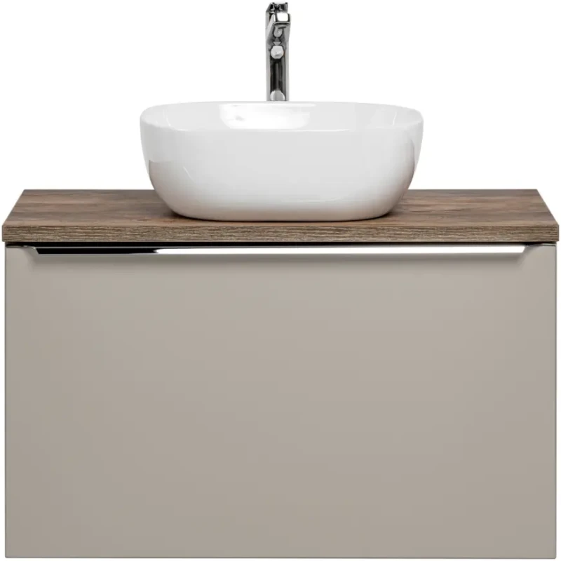 Szafka łazienkowa 80 cm SANTA FE taupe/dąb vintage z umywalką SMILE i blatem 80 cm