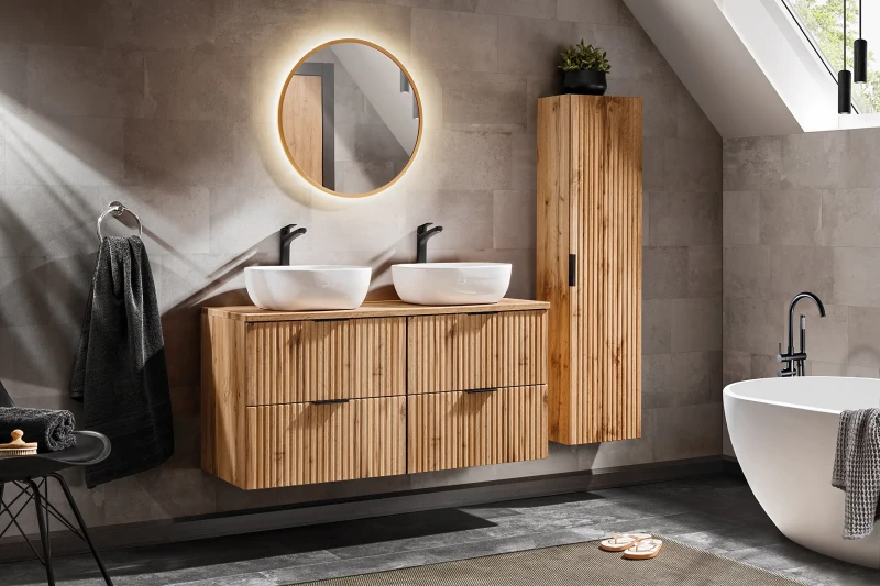 Zestaw mebli łazienkowych ADEL OAK 120 cm - 2 elementy (aranżacja z umywalkami SMILE)