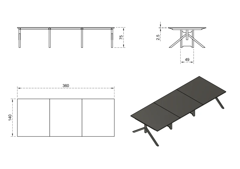 Biurko Mars Workstation VI 360x140 cm Orzech
