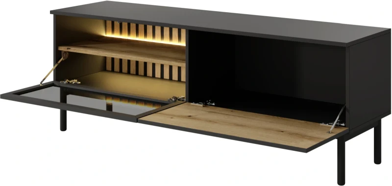 Stolik RTV Lang z LED 150 cm czarny + dąb evoke