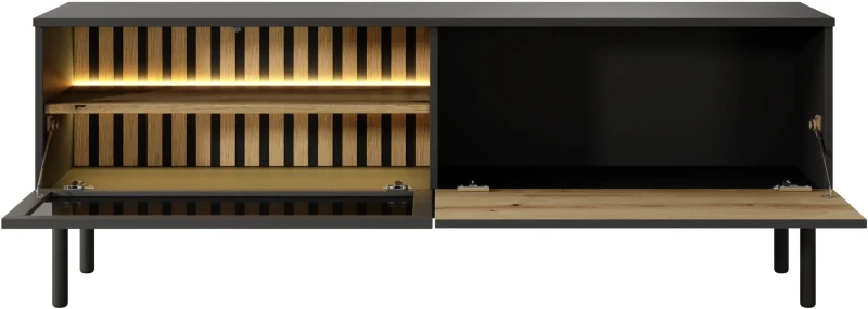 Stolik RTV Lang z LED 150 cm czarny + dąb evoke