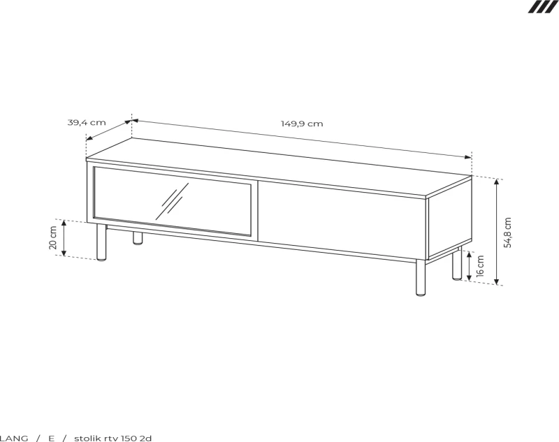 Stolik RTV Lang z LED 150 cm czarny + dąb evoke