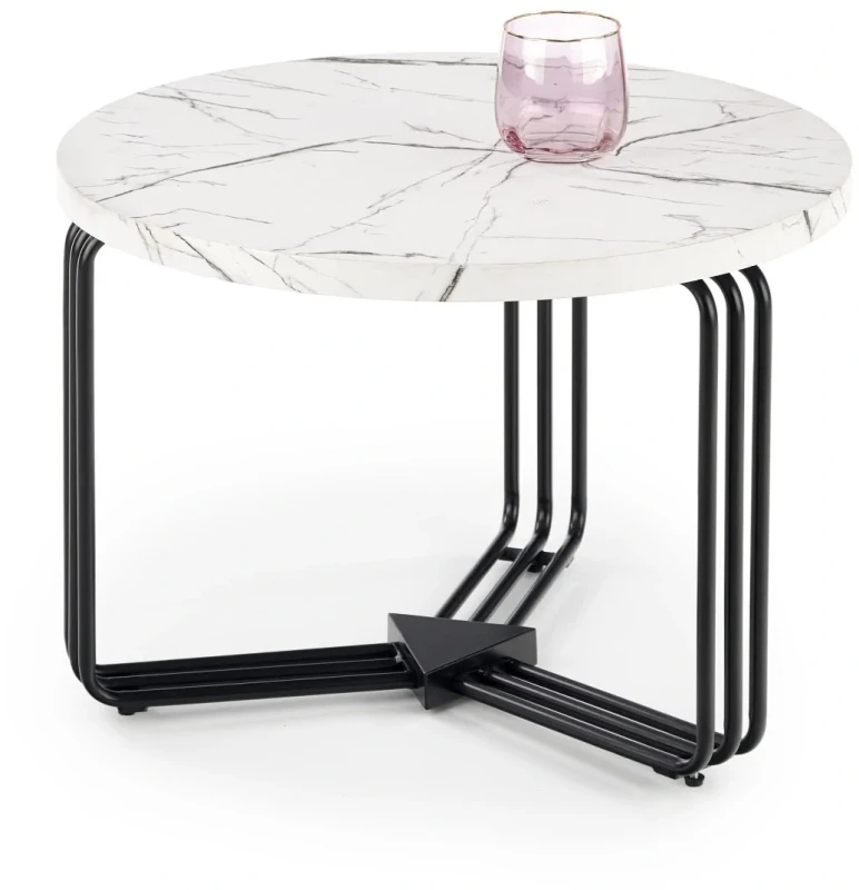 Ława okrągła Antica M 55cm blat biały marmur/czarny