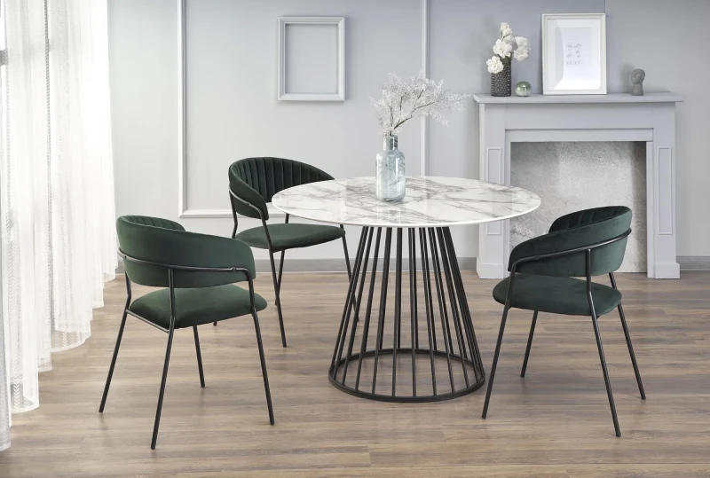 Stół okrągły Brodway 110 cm blat biały marmur/czarny