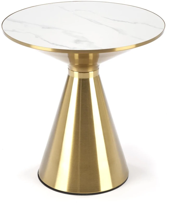 Stolik kawowy Tribeca 50 cm ława okrągła blat ceramiczny biały marmur / złoty