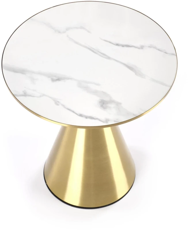 Stolik kawowy Tribeca 50 cm ława okrągła blat ceramiczny biały marmur / złoty