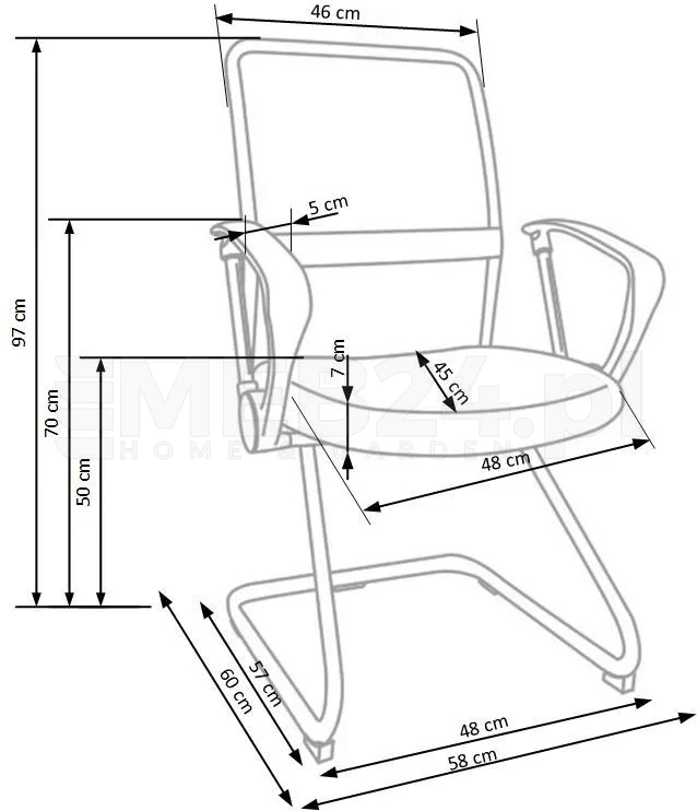 Fotel konferencyjny Vire Skid 58 cm z tkaniny membranowej do biura czarny