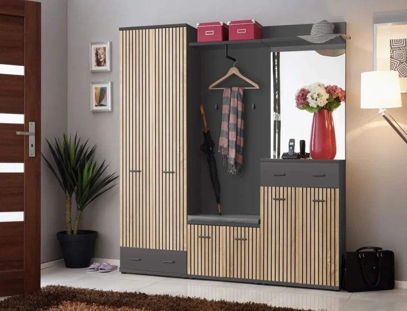 Szafa dwudrzwiowa Marco 60 cm z szufladą do przedpokoju antracyt/dąb artisan