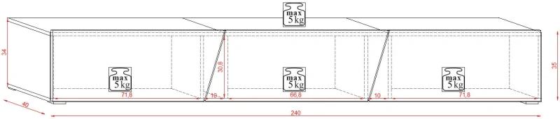 Szafka RTV Slant 240 cm stojąca/wisząca z oświetleniem LED czarny połysk
