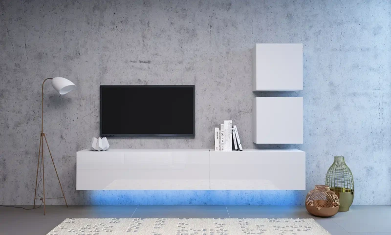 Szafka RTV Vivo 100 cm wisząca z oświetleniem LED biały/biały połysk
