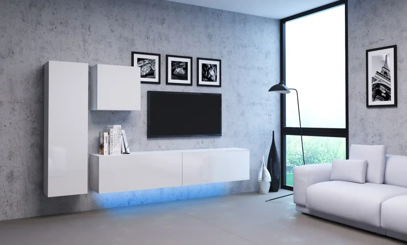 Szafka RTV Vivo 100 cm wisząca z oświetleniem LED biały/biały połysk