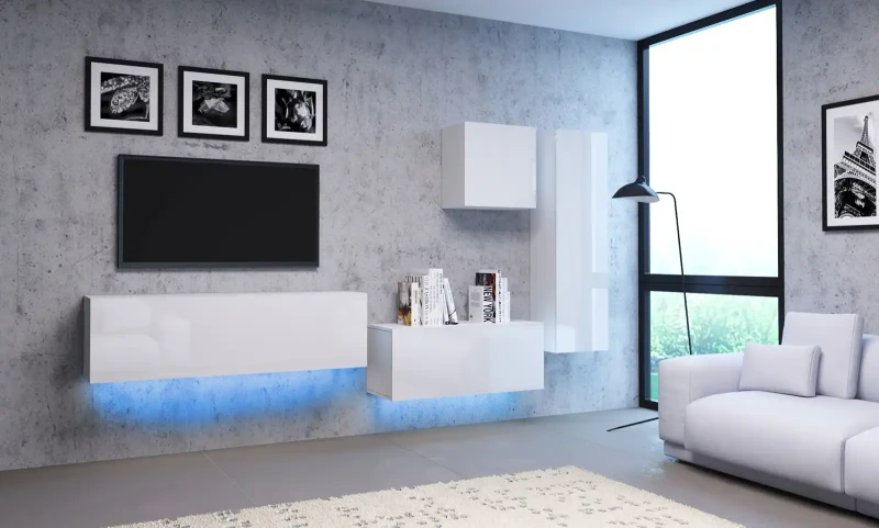 Szafka RTV Vivo 100 cm wisząca z oświetleniem LED biały/biały połysk