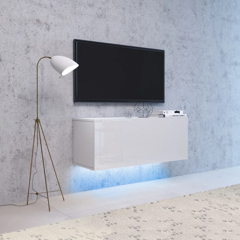 Szafka RTV Vivo 100 cm wisząca z oświetleniem LED biały/biały połysk