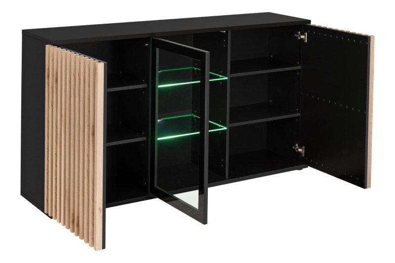 Komoda Cameron 163 cm z oświetleniem LED do salonu czarny/hickory jackson