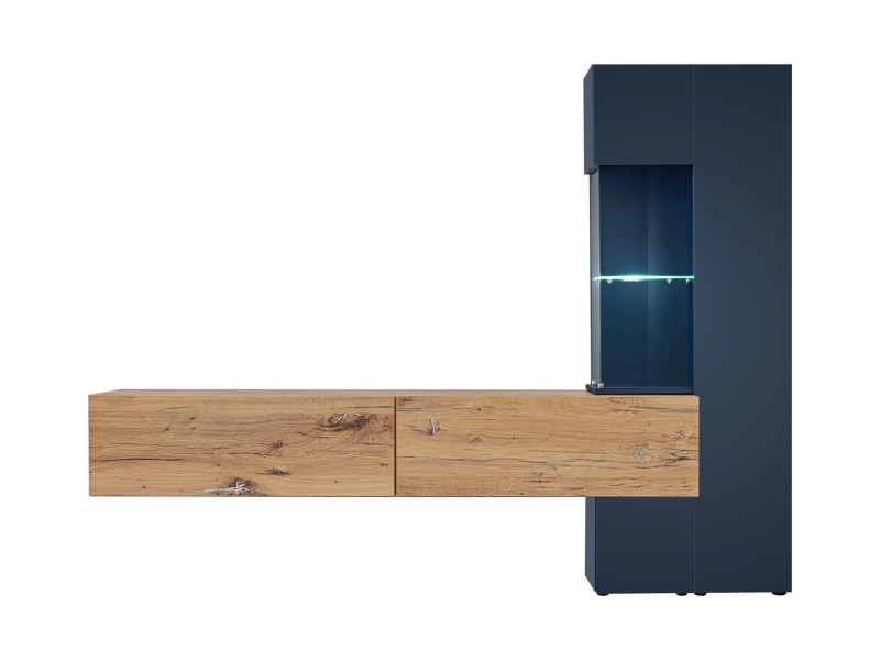 Meblościanka Marino 210 cm zestaw 2 elementy do salonu granatowy/dąb flagstaff