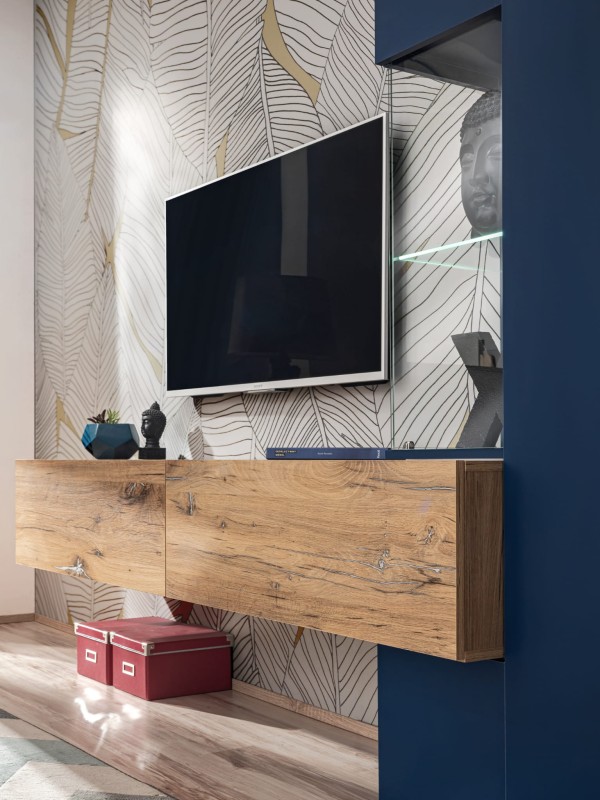 Meblościanka Marino 210 cm zestaw 2 elementy do salonu granatowy/dąb flagstaff