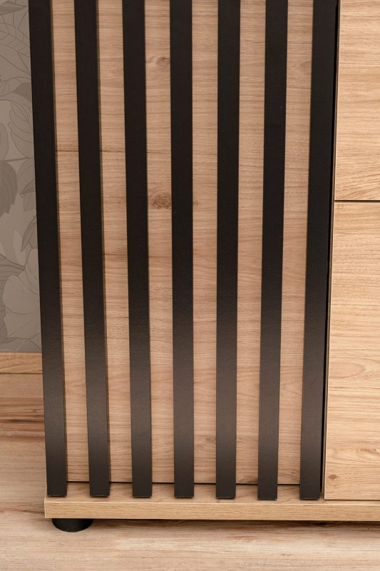 Komoda Pedro 90 cm z lamelami do przedpokoju hickory jackson/czarny