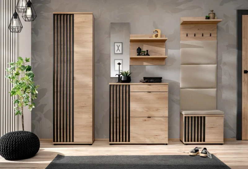 Panel ścienny Pedro 90 cm z lustrem i półkami do przedpokoju hickory jackson