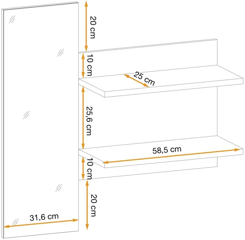 Panel ścienny Pedro 90 cm z lustrem i półkami do przedpokoju hickory jackson