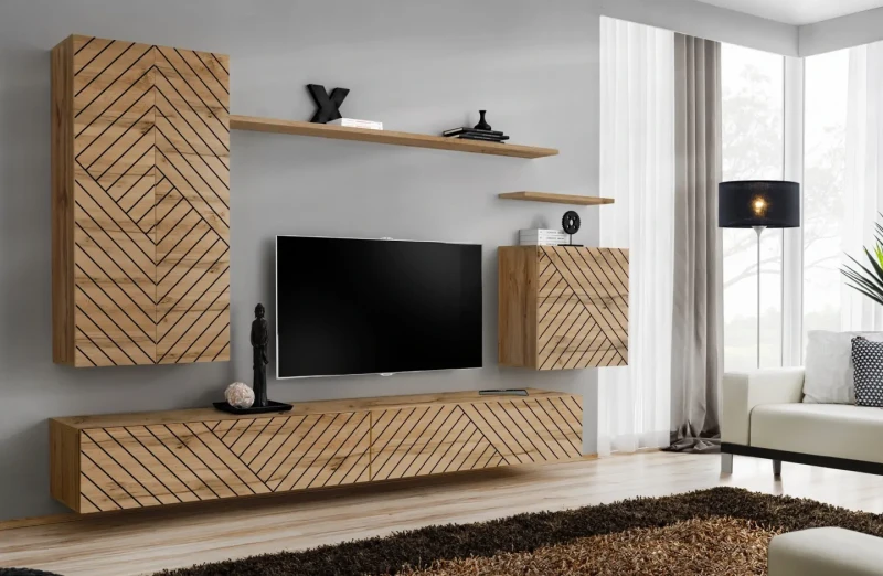 Szafka RTV Switch II 120 cm dwie komory do salonu dąb wotan