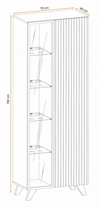 Witryna wysoka Liam 70 cm z LED do salonu hickory jackson/czarny