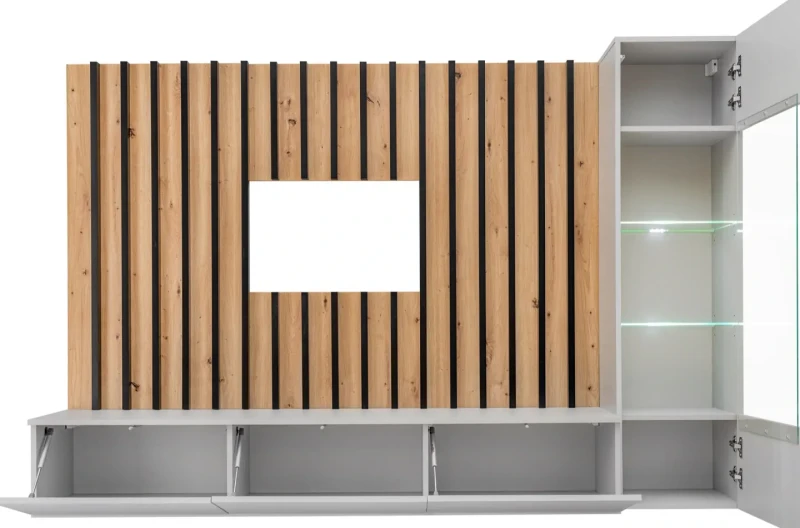 Meblościanka Verti z oświetleniem LED panel ścienny z lamelami do salonu