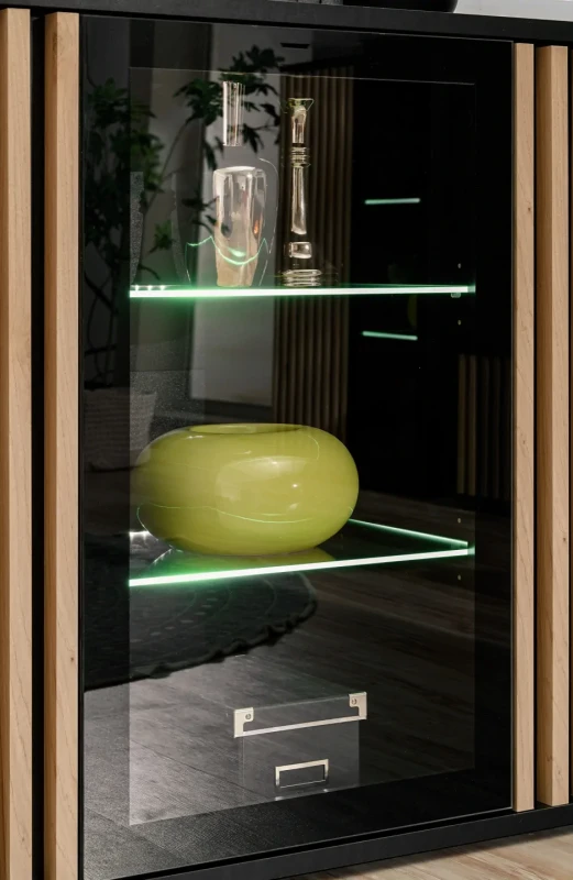 Komoda Cameron 163 cm z oświetleniem LED do salonu czarny/hickory jackson
