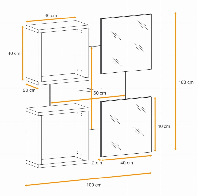 Panel ścienny Easy VII 100 cm z 2 półkami i 2 lustrami do przedpokoju dąb wotan/czarny