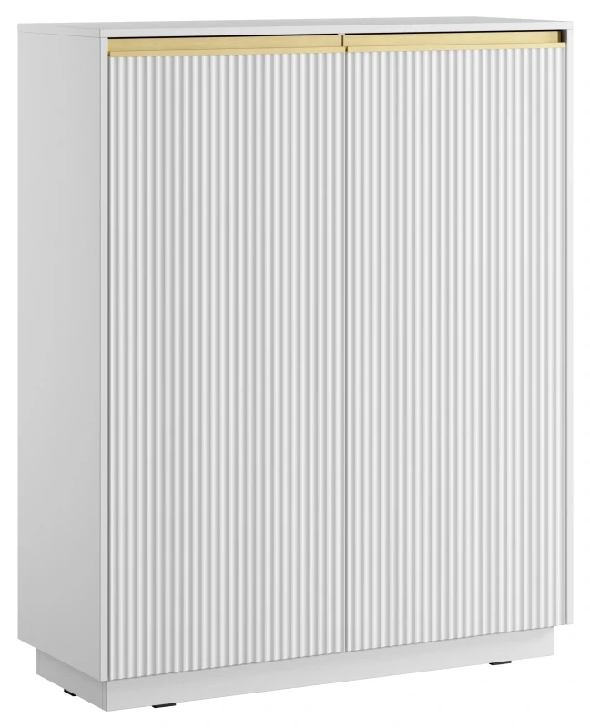 Komoda wysoka Royal 104 cm dwudrzwiowa 6 półek do salonu biały matowy/złoty