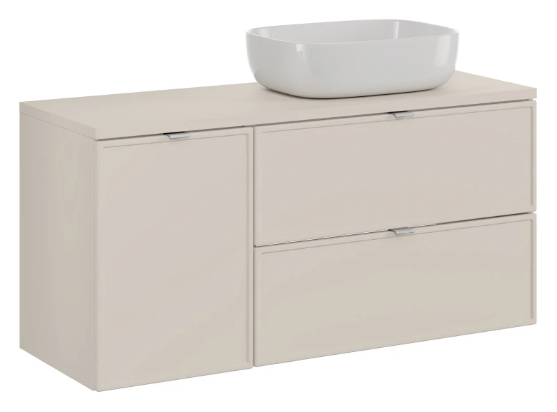 Zestaw mebli łazienkowych Bella Cashmere z umywalką nablatową Smile i blatem 120 cm - 4 elementy