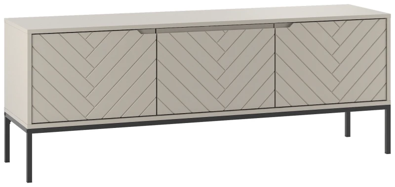 Szafka RTV Aspen I 150 cm trzydrzwiowa na metalowych nóżkach do salonu cashmere/czarny