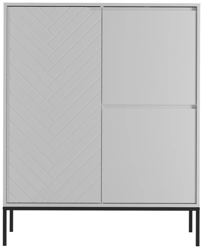 Komoda wysoka Aspen VII 102 cm trzydrzwiowa z frezowanym frontem do salonu biały/czarny