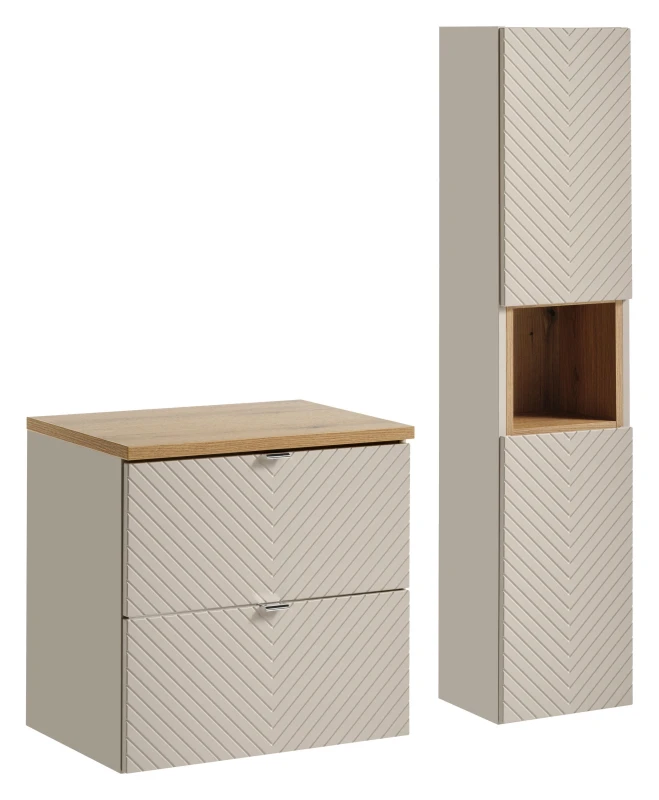 Zestaw mebli łazienkowych VIVA CASHMERE szafka 60 cm z blatem dąb 60 cm i słupkiem - 4 elementy