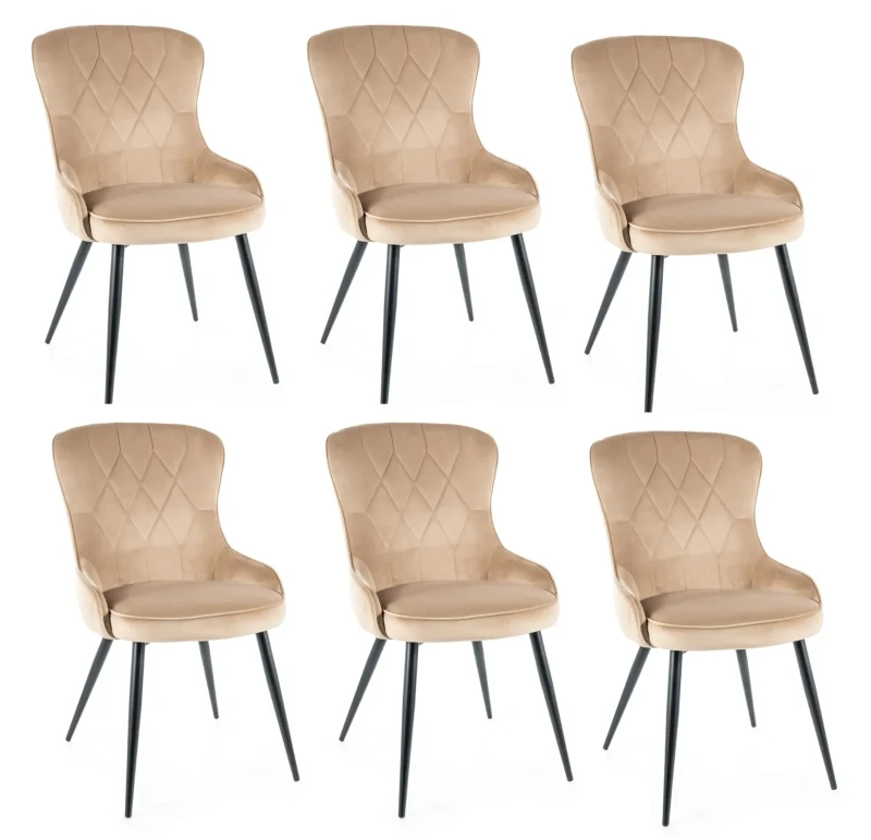 Krzesło tapicerowane Lotus Velvet beż Bluvel 28 Komplet 6 szt