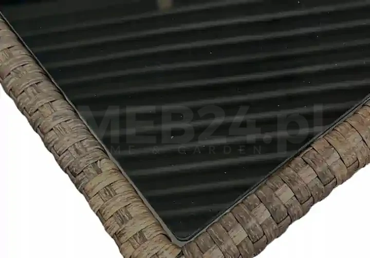 Zestaw mebli ogrodowych z technorattanu Puerto Brąz + Szare poduszki - szkło hartowane czarne