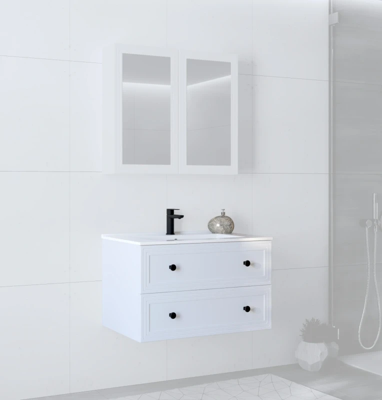 Szafka pod umywalkę Toreto z 2 szufladami do łazienki 80 cm biały