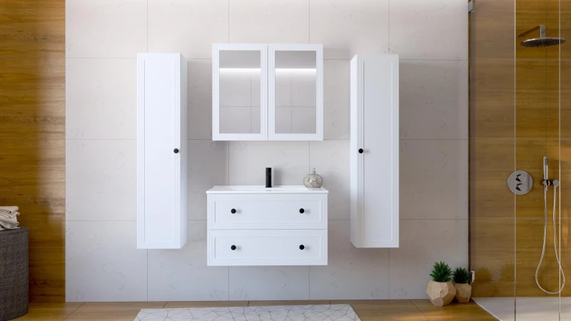 Szafka pod umywalkę Toreto z 2 szufladami do łazienki 80 cm biały