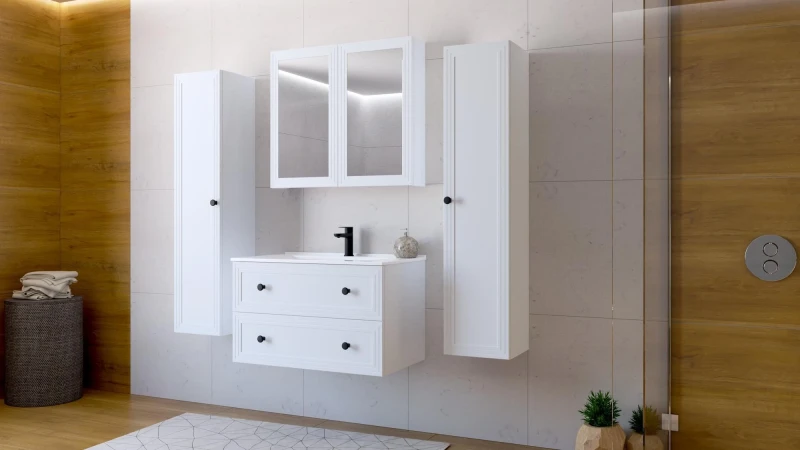 Szafka pod umywalkę Toreto z 2 szufladami do łazienki 80 cm biały