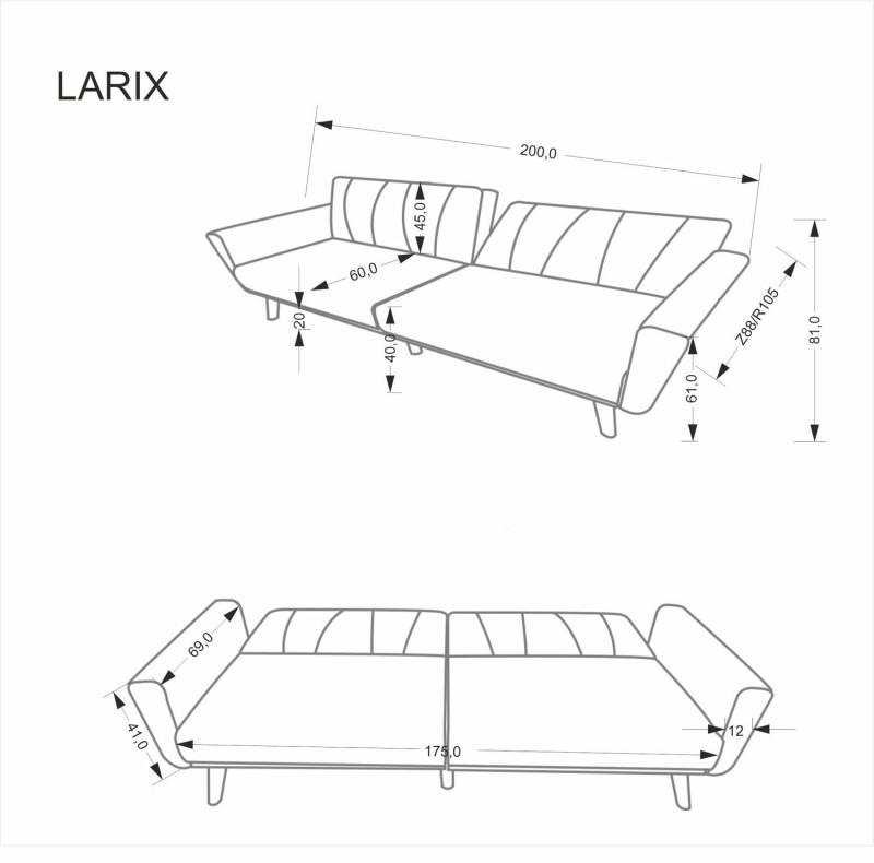 Sofa tapicerowana Larix trzyosobowa rozkładana w stylu skandynawskim do salonu popielaty