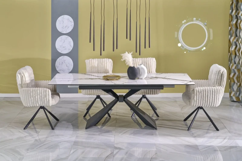 Stół rozkładany Luciano z ceramicznym blatem do jadalni 180-230 cm biały marmur