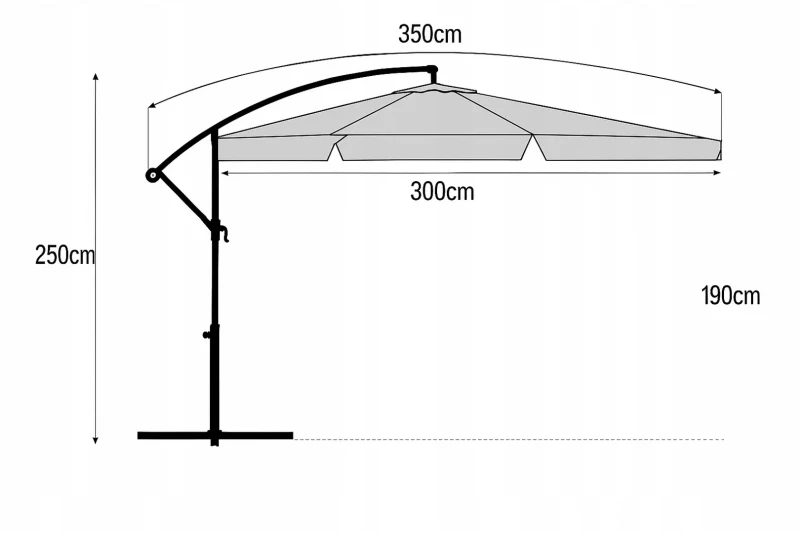 Parasol ogrodowy składany z wysięgnikiem 350 cm + pokrowiec - wymiary