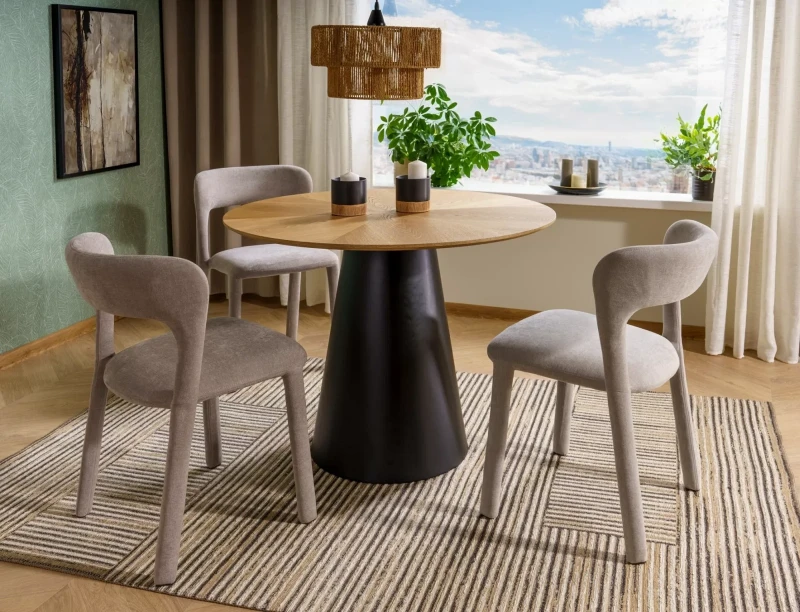 Stół okrągły Angel do jadalni 120 cm dąb/czarny mat