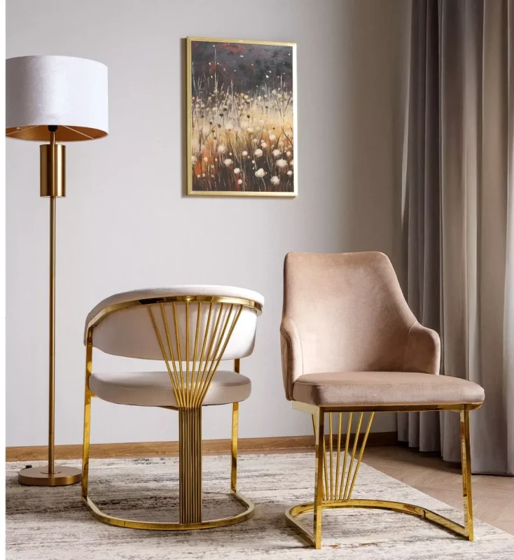 Krzesło tapicerowane Crown Velvet do jadalni złoty stelaż/beżowy Bluvel 28