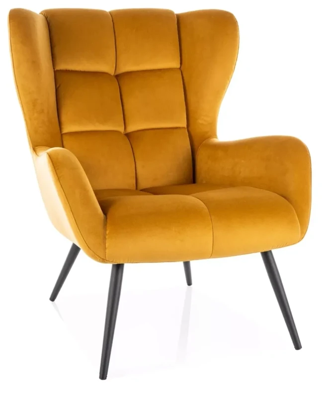 Fotel tapicerowany Louis Velvet pikowany do salonu curry Bluvel 68