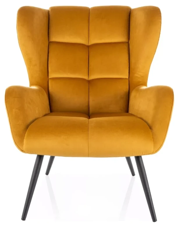 Fotel tapicerowany Louis Velvet pikowany do salonu curry Bluvel 68